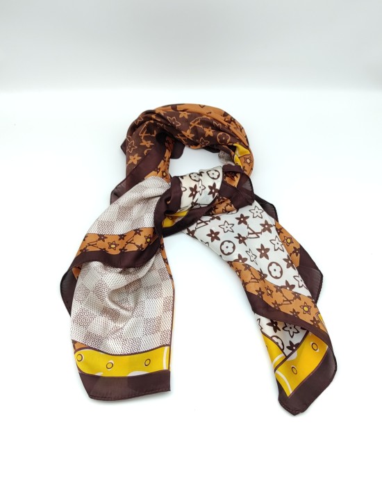 Brown silk printed checkered square